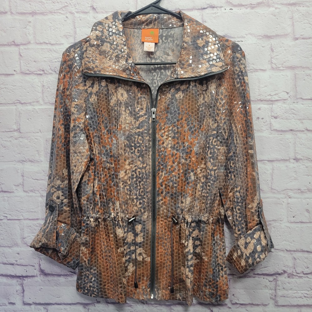 Hearts of Palm Shiny‎ Animal Print Jacket Womens 8 Fairy Glamcore Shimmer Artsy